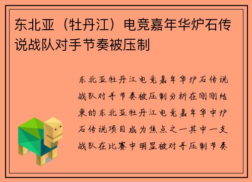东北亚（牡丹江）电竞嘉年华炉石传说战队对手节奏被压制