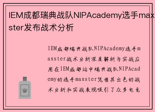 IEM成都瑞典战队NIPAcademy选手maxster发布战术分析