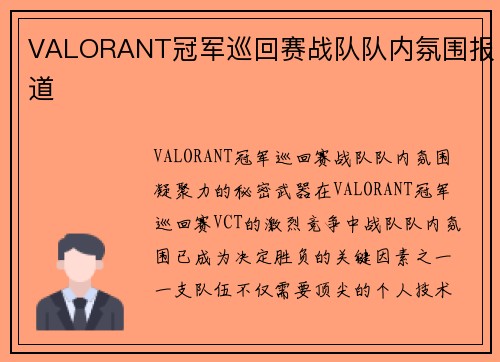 VALORANT冠军巡回赛战队队内氛围报道