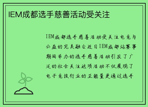 IEM成都选手慈善活动受关注